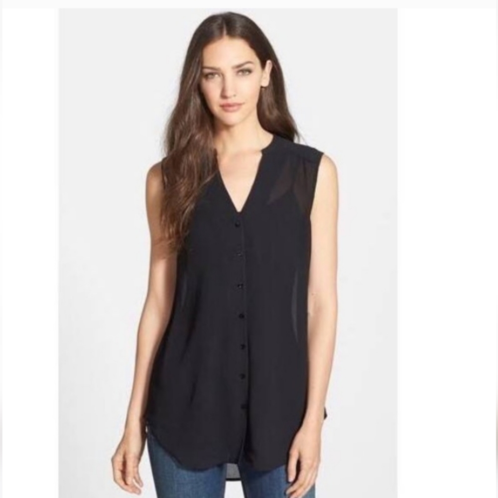 Eileen Fisher Women's Quiet Luxury 100% Silk Button Down V-Neck Shirt Sz Small